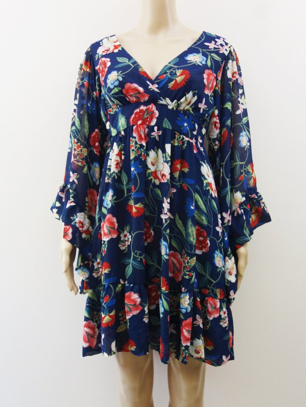 Betsey Johnson Bambi Garden Floral Mini Flowy Wide Bell Sleeves Babudoll Dress 8